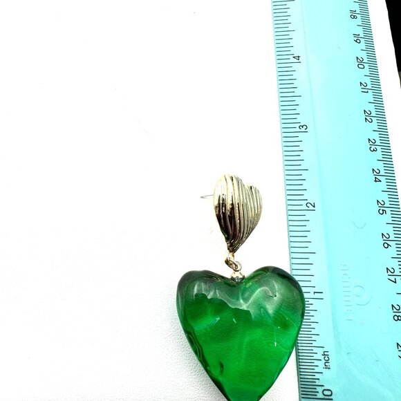 Oversized Green Lucite Gold Tone Earrings Pierced Chandelier New - Picture 4 of 4
